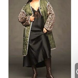 Anthropologie Olive Green Quilted Long Liner Jacket Size 2X NWT